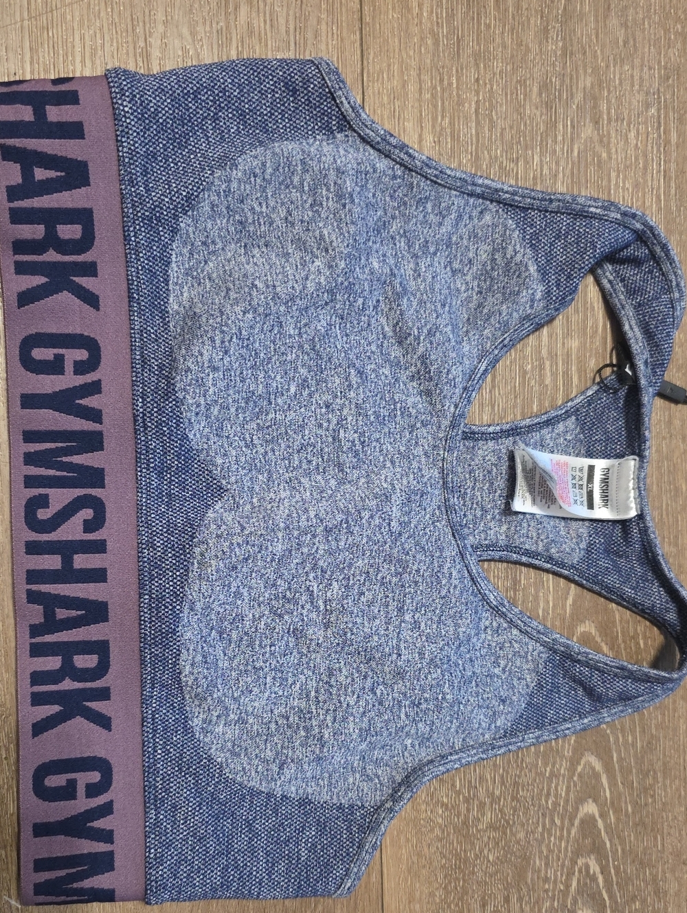 Gymshark Blue Heathered Seamless Sports Bra with Purple Branded Band